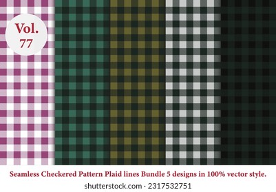 Plaid lines Pattern checkered Bundle 5 Designs Vol.77,vector Tartan seamless