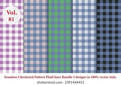 Plaid lines Pattern checkered Bundle 5 Designs Vol.81,vector Tartan seamless