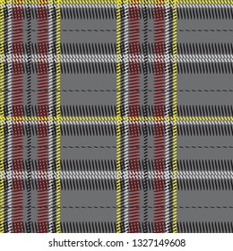 plaid Lumberjack square Scottish kilt grey with yellow red Burgundy stitches gingham texture vector