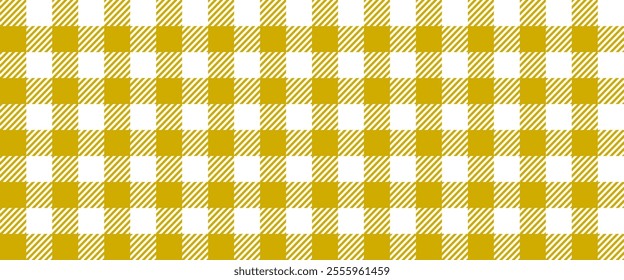 Plaid mustard yellow and white seamless pattern, gingham, texture, repeating wallpaper
