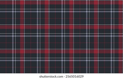 Plaid, navy, red, blue, white, seamless crisscross pattern for textiles, and for designing clothes, skirts, blankets, aprons, or decorative fabrics. Vector illustration.