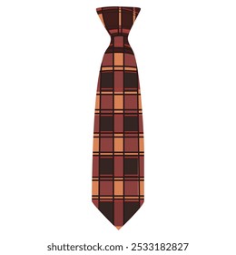 Plaid necktie with brown red and orange checkered pattern in flat vector design