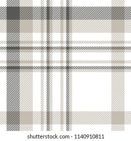 Plaid patten in dark gray, light taupe and white. Seamless fabric texture print. 