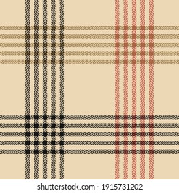 Plaid pattern autumn in beige, black, red. Seamless herringbone textured tartan Scotland check plaid graphic art background for scarf, skirt, blanket, duvet cover, other modern fashion textile print.