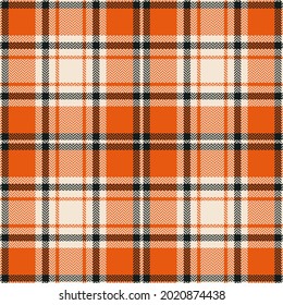 Plaid pattern for autumn in orange, black brown, beige. Seamless bright herringbone textured tartan check background for flannel shirt, scarf, blanket, throw, other modern fashion fabric design.