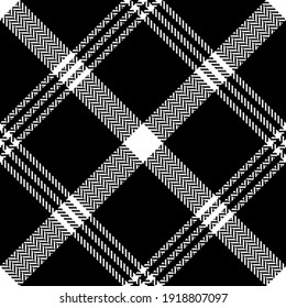 Plaid pattern autumn tattersall in black and white. Seamless herringbone textured tartan check background graphic art for skirt or other trendy everyday classic fashion windowpane textile print.