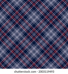 Plaid pattern for autumn winter in navy blue, red, grey. Seamless dark herringbone textured small abstract tweed tartan vector for dress, skirt, shirt, scarf, other modern fashion fabric design.