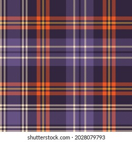 Plaid pattern for autumn winter in purple, orange, yellow. Seamless large asymmetric tartan check plaid for flannel shirt, blanket, duvet cover, other modern fashion fabric print.