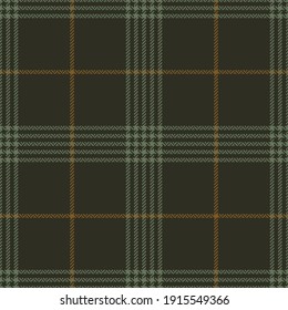 Plaid pattern autumn winter tartan in brown and green. Seamless herringbone textured dark check plaid background art for flannel shirt, skirt, scarf, blanket, other trendy fashion fabric print.