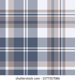 Plaid pattern background. Seamless check plaid graphic in purple blue, beige, and off white for flannel shirt, blanket, throw, upholstery, duvet cover, or other modern summer and spring fabric design.