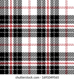 Plaid Pattern Background. Seamless Check Plaid Graphic In Black, Red, White For Flannel Shirt, Blanket, Throw, Duvet Cover, Or Other Modern Fabric Design.