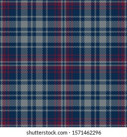 Plaid pattern background. Seamless dark multicolored tartan check plaid graphic in navy blue, bordo red, and grey for flannel shirt, blanket, duvet cover, or other autumn winter fabric design.