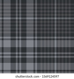 Plaid pattern background. Seamless herringbone woven pixel check plaid tartan graphic in dark grey for blanket, throw, duvet cover, or other modern autumn or winter fabric design.