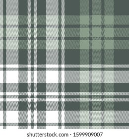 Plaid pattern background. Seamless herringbone check plaid graphic in green and white for blanket, throw, duvet cover, or other modern autumn, winter, and spring fabric design.