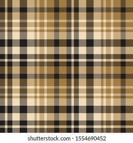 Plaid pattern background. Seamless large striped check plaid graphic in nearly black and gold for flannel shirt, blanket, throw, upholstery, duvet cover, or other modern winter fabric design.