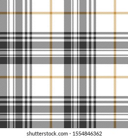 Plaid pattern background. Seamless summer check plaid graphic in dark grey, gold, and white for flannel shirt, blanket, throw, upholstery, duvet cover, or other modern fabric design.
