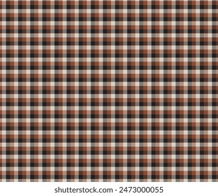 Plaid pattern, black, brown, white, seamless for textiles, and for designing clothing, skirts, pants or decorative fabric. Vector illustration.