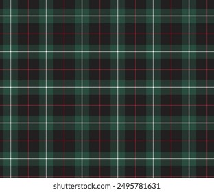 Plaid pattern, black, green, white, red, seamless for textiles and design clothing, skirts, pants, aprons, tablecloths, blankets or decorative fabrics. Vector illustration.