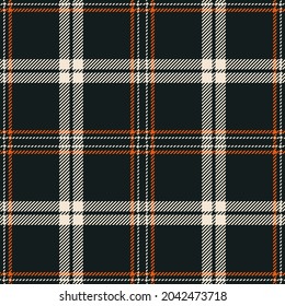 Plaid pattern in black, orange, beige for autumn winter. Seamless textured tartan plaid vector background for flannel shirt, blanket, scarf, skirt, poncho, other modern fashion fabric print.