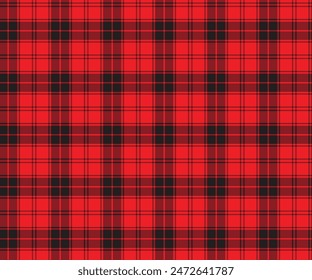 Plaid pattern, black, red, seamless for textiles, and for designing clothing, skirts, pants or decorative fabric. Vector illustration.