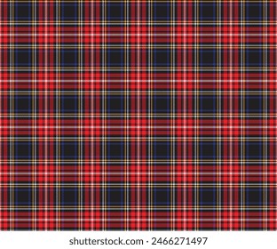 Plaid pattern, black, red, white, yellow seamless pattern for outstanding clothing design textiles. Vector illustration.