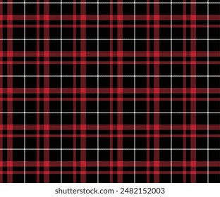 Plaid pattern, black, red, white, seamless for textiles and design clothing, skirts, pants, aprons, tablecloths, blankets or decorative fabrics. Vector illustration.