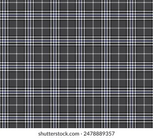 Plaid pattern, black, white, blue, seamless for textiles, and for designing clothing, skirts, pants or decorative fabric. Vector illustration.