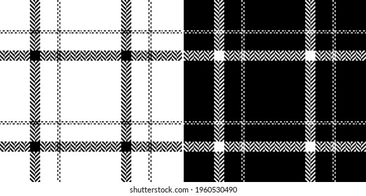 Plaid pattern in black and white. Herringbone windowpane simple basic classic seamless monochrome grid checks for jacket, coat, skirt, scarf, other modern spring summer autumn winter fashion textile.