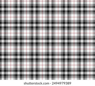 Plaid pattern, black, white, red, seamless for textiles and design clothing, skirts, pants, aprons, tablecloths, blankets or decorative fabrics. Vector illustration.