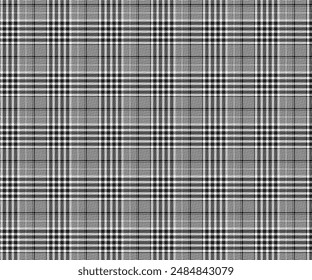 Plaid pattern, black, white, seamless for textiles and design clothing, skirts, pants, aprons, tablecloths, blankets or decorative fabrics. Vector illustration.