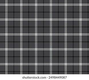Plaid pattern, black, white, seamless for textiles and design clothing, skirts, pants, aprons, tablecloths, blankets or decorative fabrics. Vector illustration.