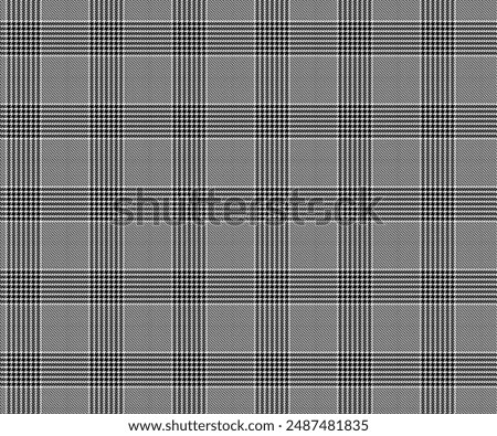 Plaid pattern, black, white, seamless for textiles and design clothing, skirts, pants, aprons, tablecloths, blankets or decorative fabrics. Vector illustration.