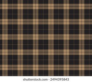 Plaid pattern, black, yellow, seamless pattern for textiles and design of clothing, skirts, pants, aprons, tablecloths, blankets or decorative fabrics. Vector illustration.