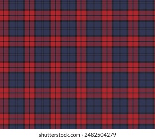 Patrón a cuadros, azul, negro, rojo, patrón sin costuras para textiles y diseño de ropa, faldas, pantalones, delantales, manteles, mantas o telas decorativas. Ilustración vectorial.