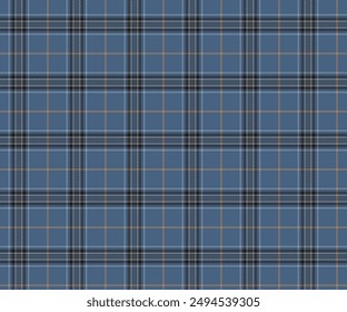 Plaid pattern, blue, black, white, yellow, seamless pattern for textiles and design clothing, skirts, pants, aprons, tablecloths, blankets or decorative fabrics. Vector illustration.