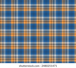 Patrón de cuadros, azul, negro, amarillo, blanco, sin costuras para textiles, y para el diseño de ropa, faldas, pantalones o tela decorativa. Ilustración vectorial.