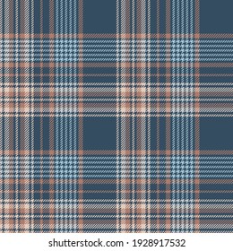 Plaid pattern in blue, brown, beige. Houndstooth seamless tartan check plaid graphic background for flannel shirt, throw, blanket, other modern everyday spring summer autumn fashion fabric design.