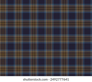 Plaid pattern, blue, brown, yellow, seamless for textiles and designing clothing, skirts, pants, aprons, tablecloths, blankets or decorative fabrics. Vector illustration.