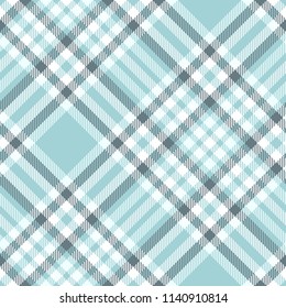 Plaid pattern in blue, dark cyan green and white. Seamless print. 