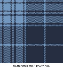Plaid pattern blue flannel. Herringbone textured seamless classic dark check plaid graphic for shirt, skirt, blanket, tablecloth, other modern spring summer autumn winter fabric design.