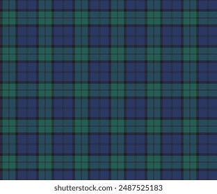 Plaid pattern, blue, green, black, seamless pattern for textiles and design clothing, skirts, pants, aprons, tablecloths, blankets or decorative fabrics. Vector illustration.