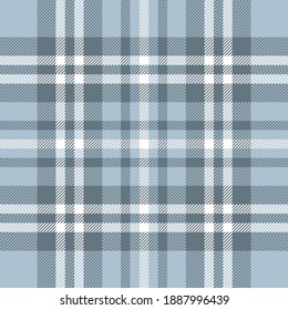 Plaid pattern in blue, grey, white. Tartan checked plaid background for scarf, flannel shirt, blanket, throw, duvet cover, or other modern spring and summer fashion textile print. Textured graphic.