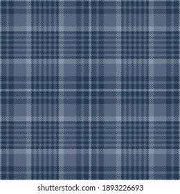 Plaid pattern in blue. Herringbone monochrome textured seamless tartan check plaid for menswear flannel shirt or other modern spring summer autumn winter textile print.
