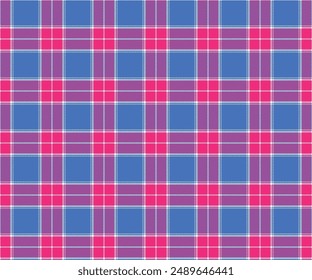 Plaid pattern, blue, pink, white, seamless for textiles and design clothing, skirts, pants, aprons, tablecloths, blankets or decorative fabrics. Vector illustration.