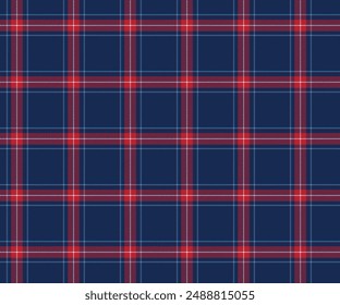 Plaid pattern, blue, red, white, seamless for textiles and designing clothing, skirts, pants, aprons, tablecloths, blankets or decorative fabrics. Vector illustration.