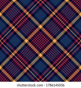 Plaid pattern in blue, red, yellow. Glen seamless tartan check plaid for skirt, tablecloth, blanket, duvet cover, or other modern autumn winter textile print. Hounds tooth texture.