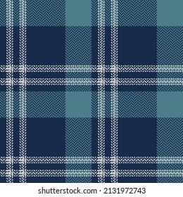 Plaid pattern in blue, teal green, grey. Herringbone textured seamless abstract tartan check for scarf, flannel shirt, blanket, jacket, other modern autumn winter fashion fabric design.