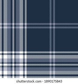 Plaid pattern in blue and white. Herringbone textured seamless tartan check plaid for flannel shirt, blanket, duvet cover, or other modern spring autumn winter fashion or home textile print.