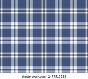 Patrón a cuadros, azul, blanco, sin costuras para textiles, y para el diseño de ropa, faldas, pantalones o tela decorativa. Ilustración vectorial.