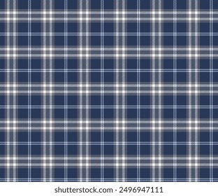 Plaid Muster, blau, weiß, nahtlos für Textilien und Design-Kleidung, Röcke, Hosen, Schürzen, Tischdecken, Decken oder dekorative Stoffe. Vektorgrafik.